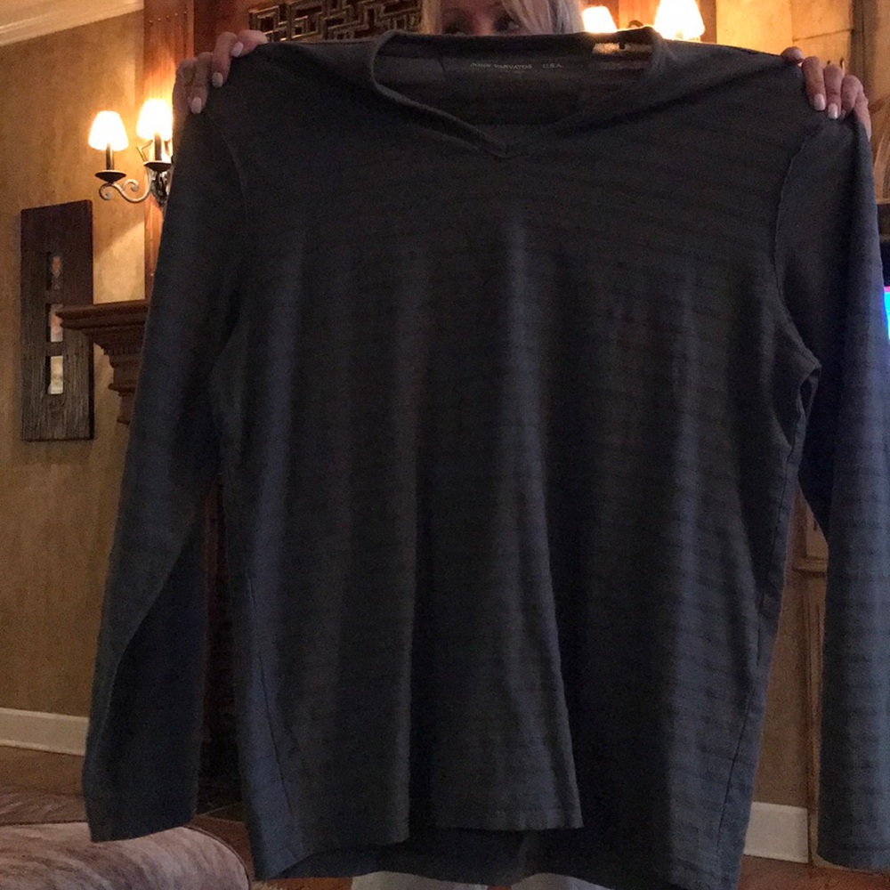 John Varvatos V neck stripe shirt
